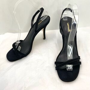 Larroudé Annie Sandal Black Suede Women 9 Stiletto Heels Strappy Designer Chic